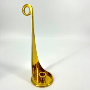 Vintage Brass Candle Holder Taper Pillar 11.5" H Hollywood Loop Handle